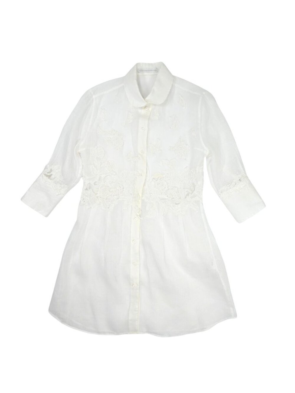 Ermanno Scervino Button Up Mid Sleeve Lace Detail Mini Dress in White